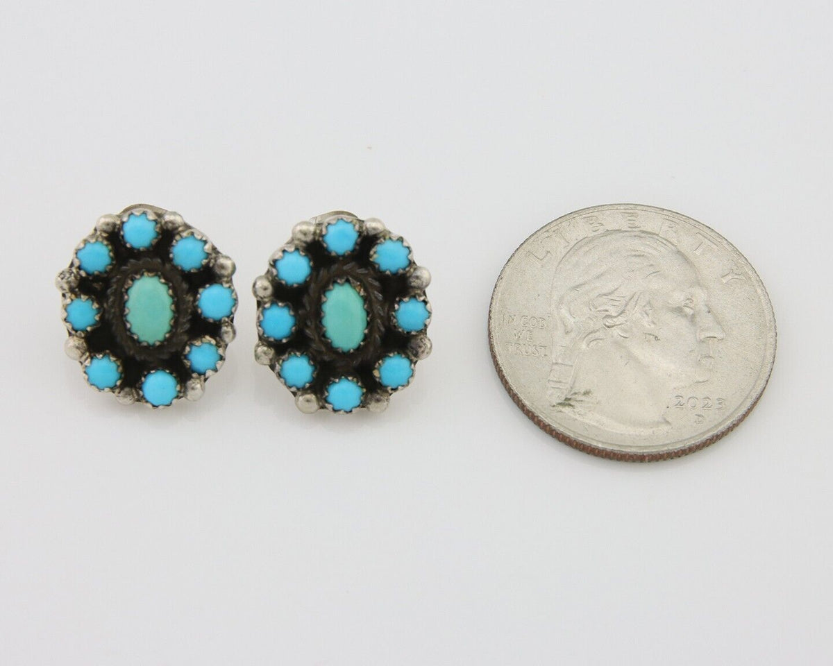 Navajo Snake Eye Earrings 925 Silver Sleeping Beauty Native Artist C80s
