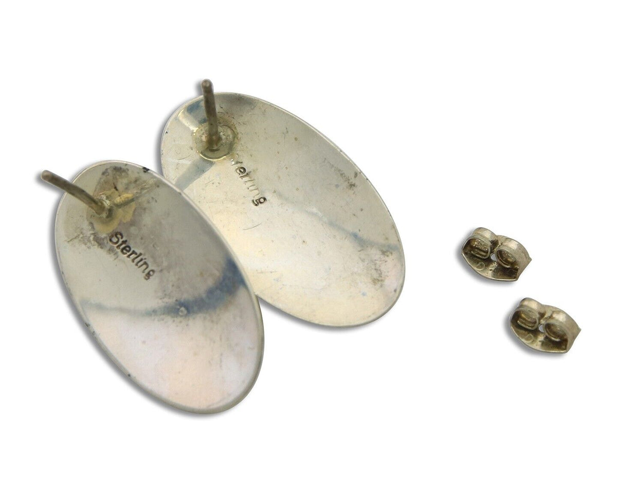 Navajo Earrings 925 Silver Shield Natural Turquoise Native Artist C.80's