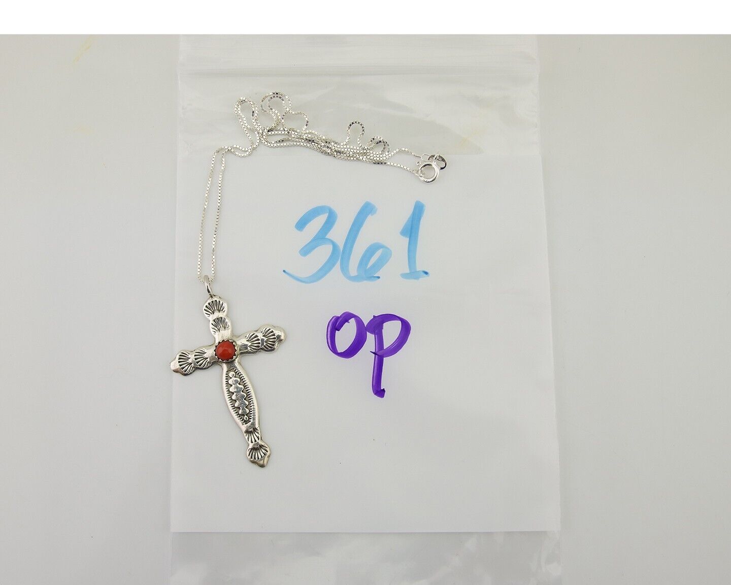 Navajo Cross Necklace 925 Silver Mediterranean Coral Native American Artist C80s