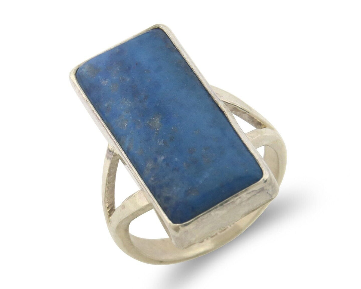 Navajo Ring 925 Sterling Lapis Handmade Native Artist C.80's Size 6.0