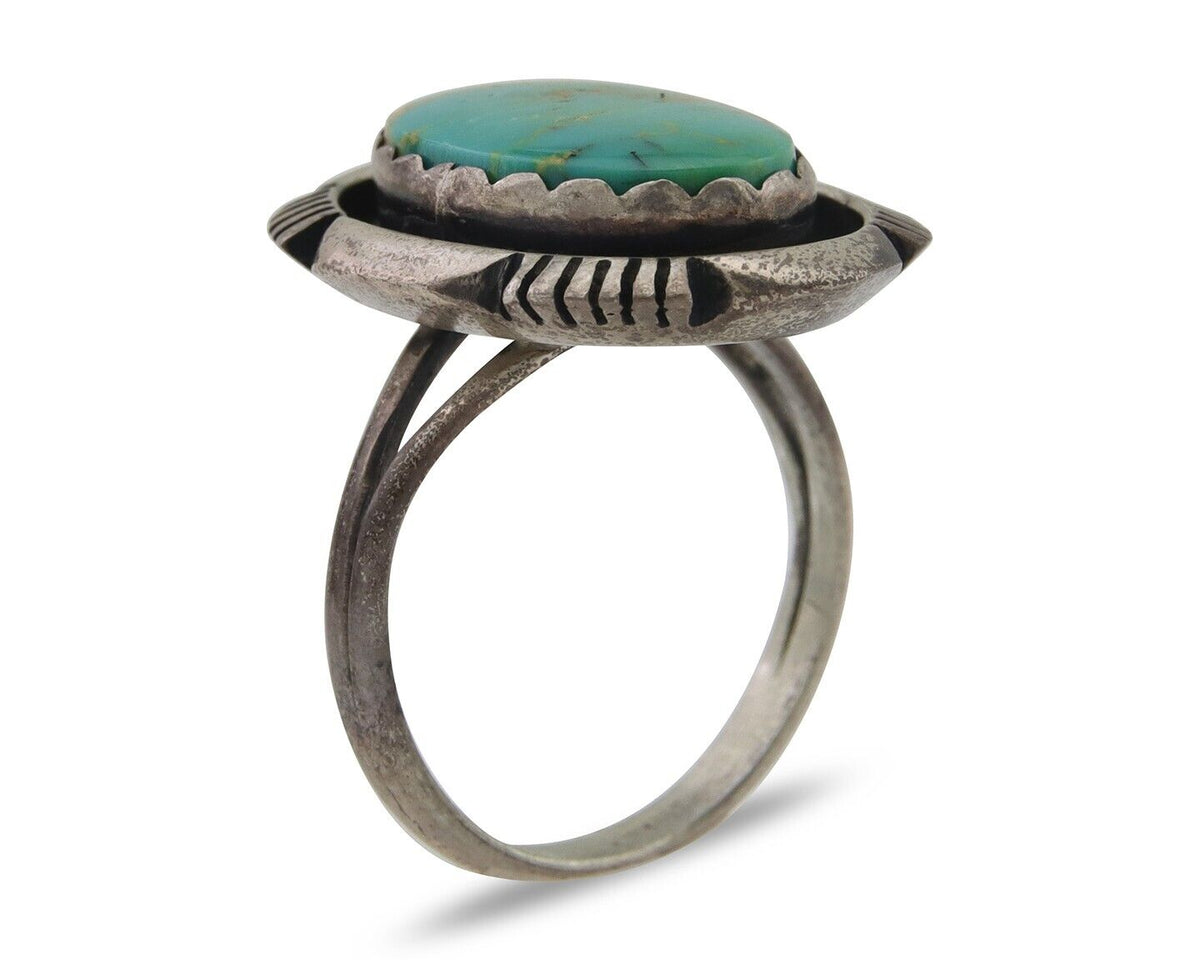 Navajo Ring 925 Silver Natural Turquoise Signed Leonard & Marian Nez C.80's