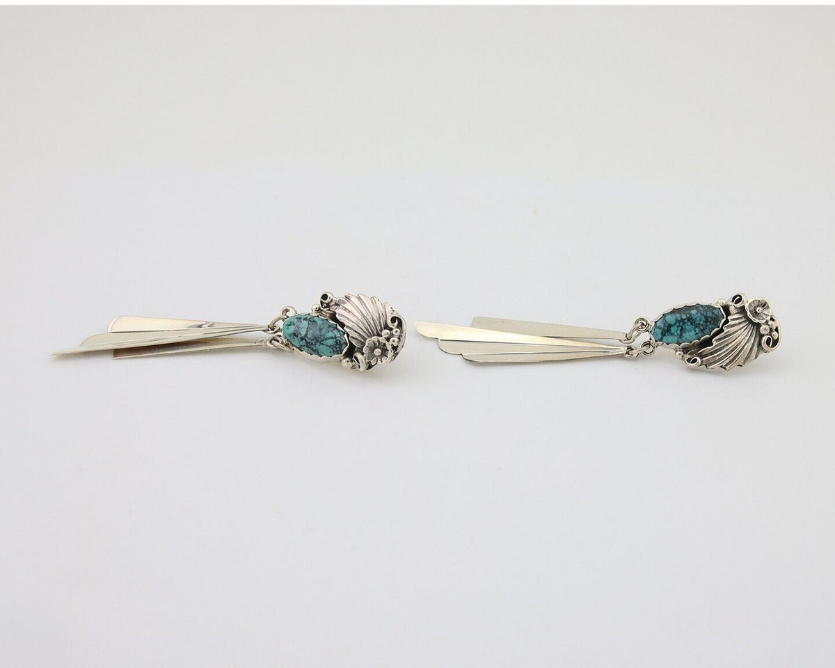 Navajo Dangle Earrings 925 Silver Natural Blue Turquoise Artist Signed M.S. C80s