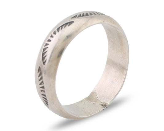 Navajo Hand Stamped Band 925 Silver 6.0 mm Signed Larry Chavez Size 9.0 C.80's