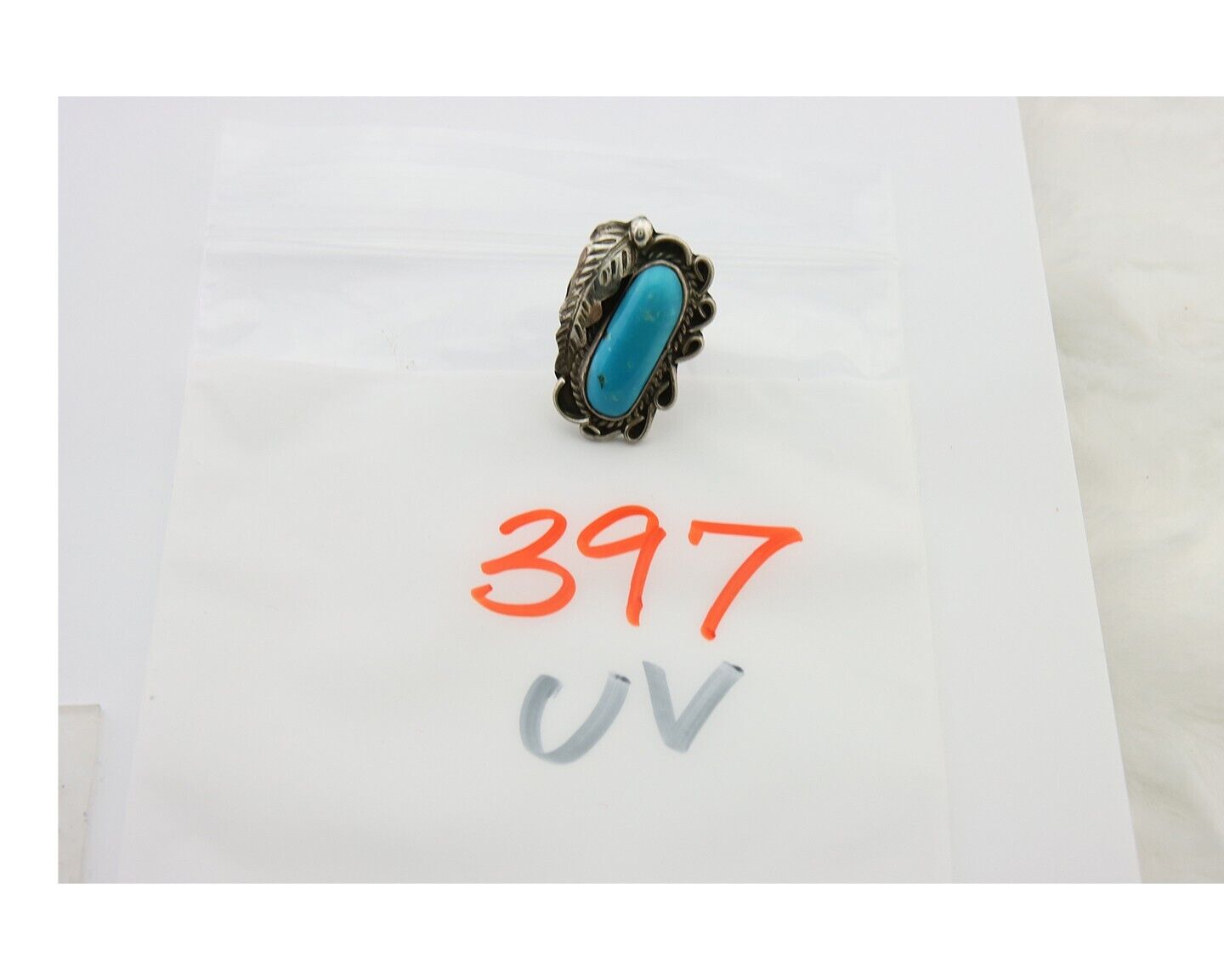 Navajo Ring .925 Sterling Blue Turquoise Artist Signed EK C.80's