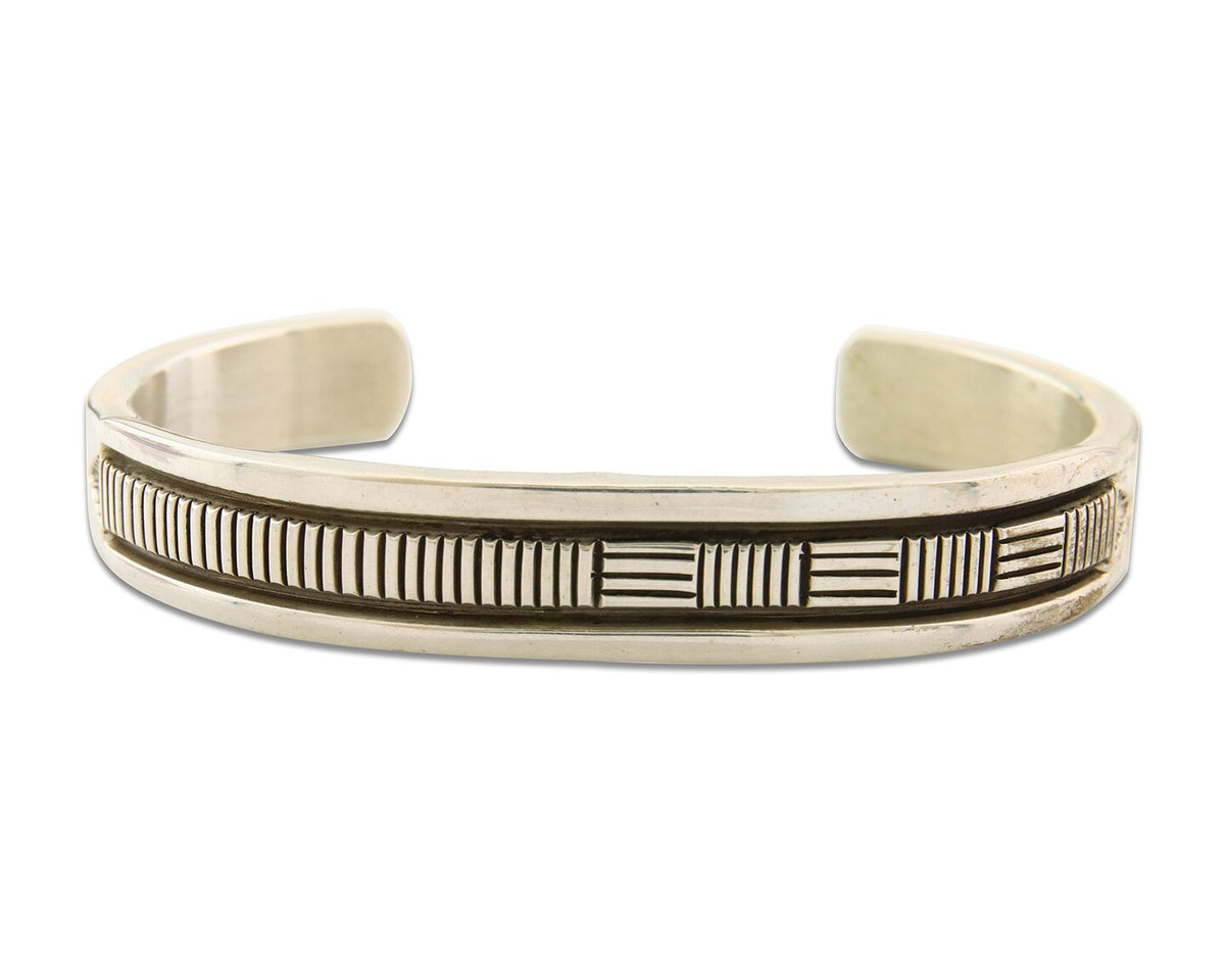 Navajo Bracelet 925 Silver Heavy Hand Stamped Signed Bruce Morgan C.80's