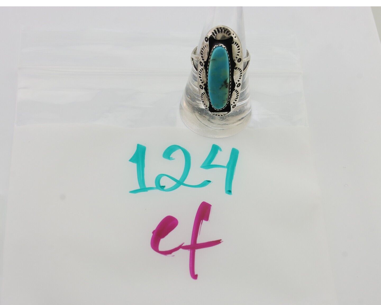 Navajo Ring 925 Silver Natural Blue Turquoise Native Artist Size 8.25 C.80's