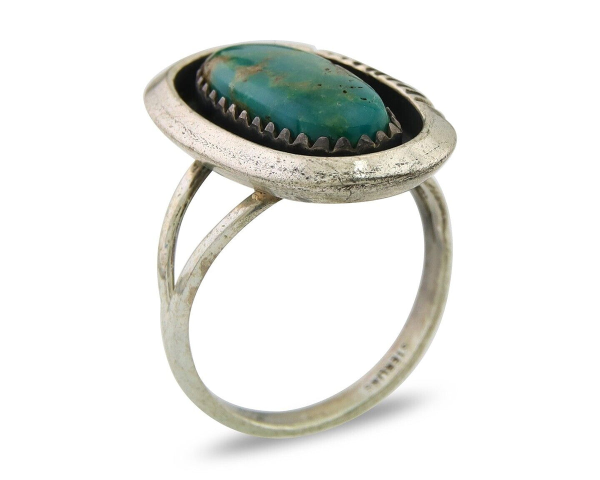 Navajo Ring 925 Sterling Blue Turquoise Native American Artist C.80's