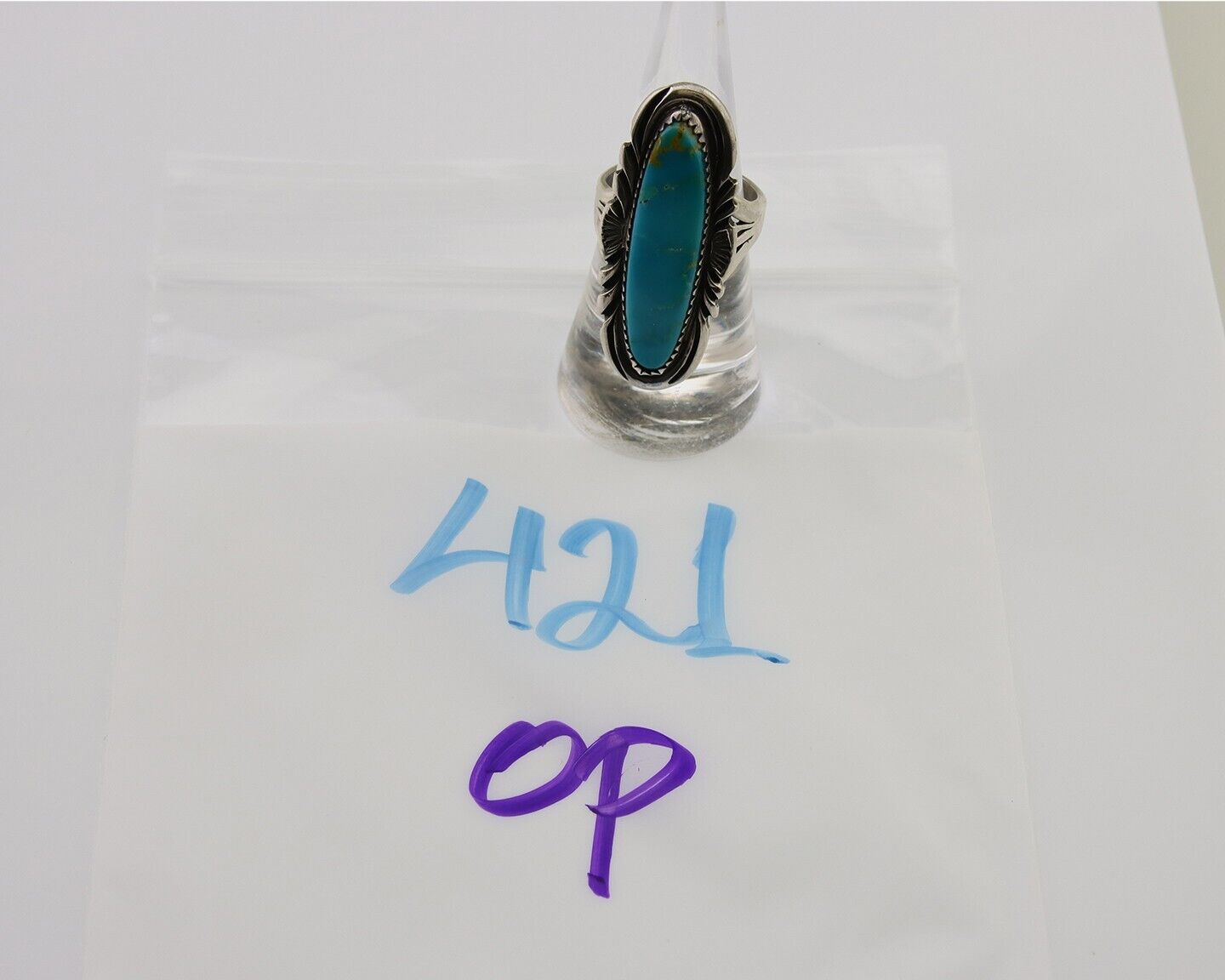 Navajo Hand Stamped Ring 925 Silver Turquoise Native Artist Begay C.80's
