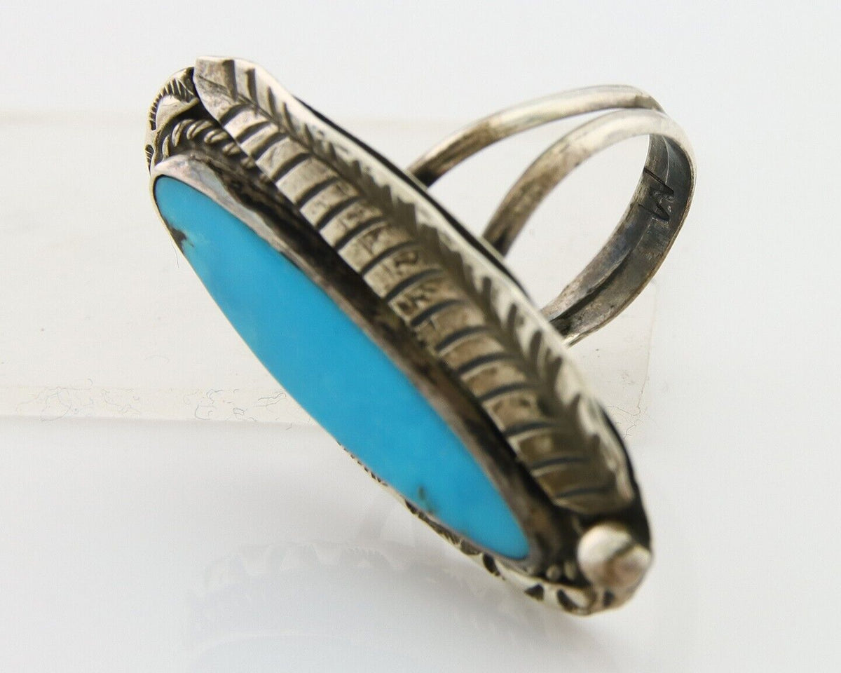 Navajo Ring .925 Sterling Blue Turquoise Artist Signed M C.80's