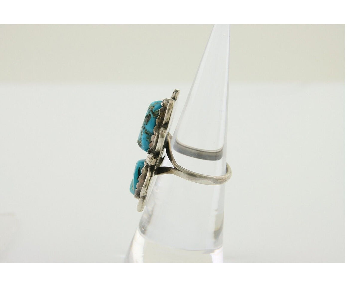 Navajo Ring 925 Silver Blue Turquoise Artist Signed F C.80's