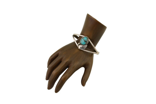 Navajo Hand Stamped Cuff Bracelet Turquoise 925 Silver Native American Artist