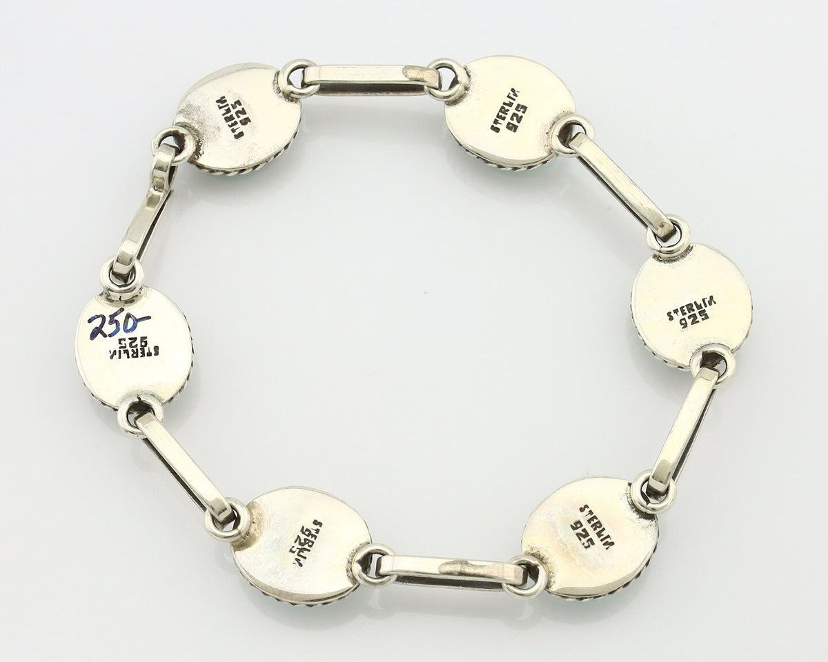 Navajo Link Bracelet .925 Silver Blue Turquoise Native American Artist C.80's