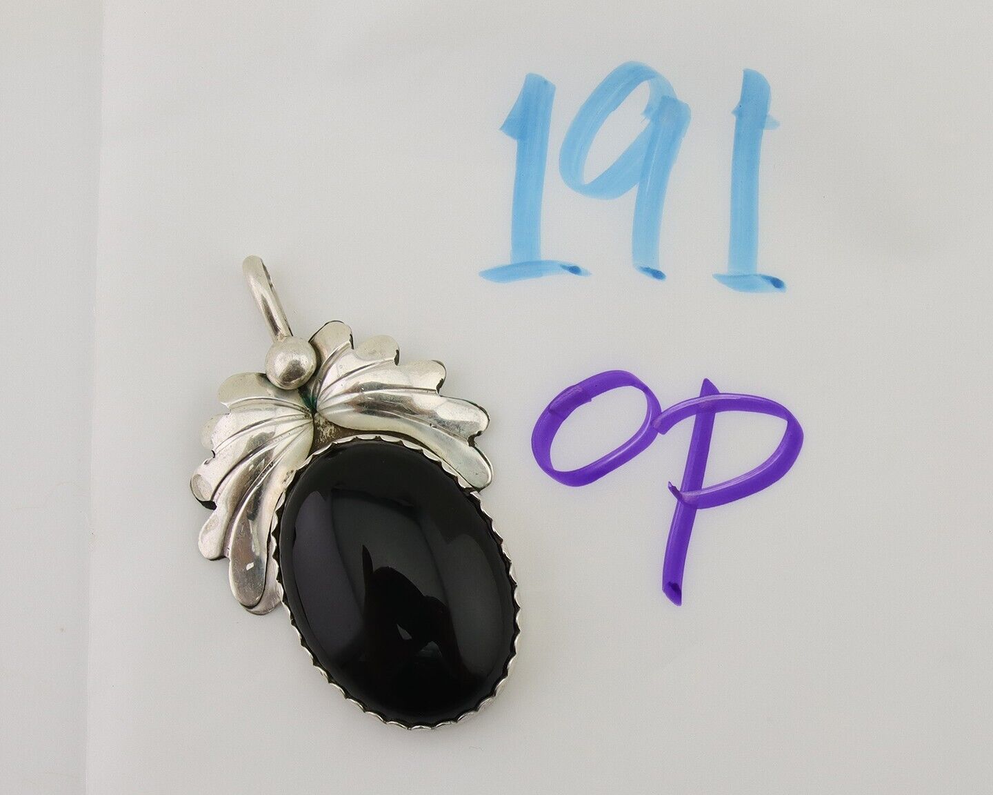 Navajo Pendant 925 Silver Onyx Native Artist Signed NS C.80's