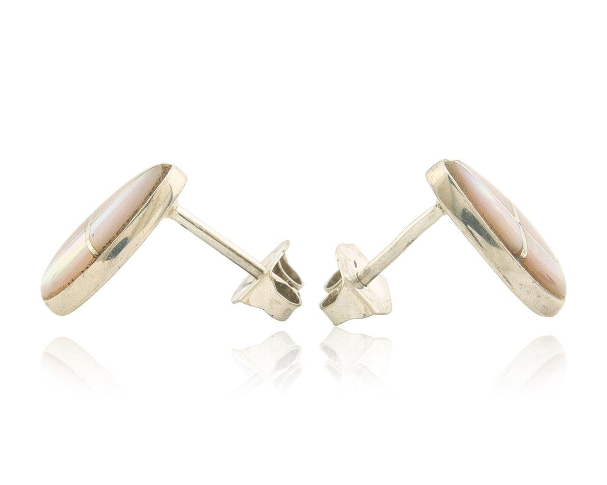 Navajo Earrings 925 Silver Pink Mussel Native American Artist C.80's