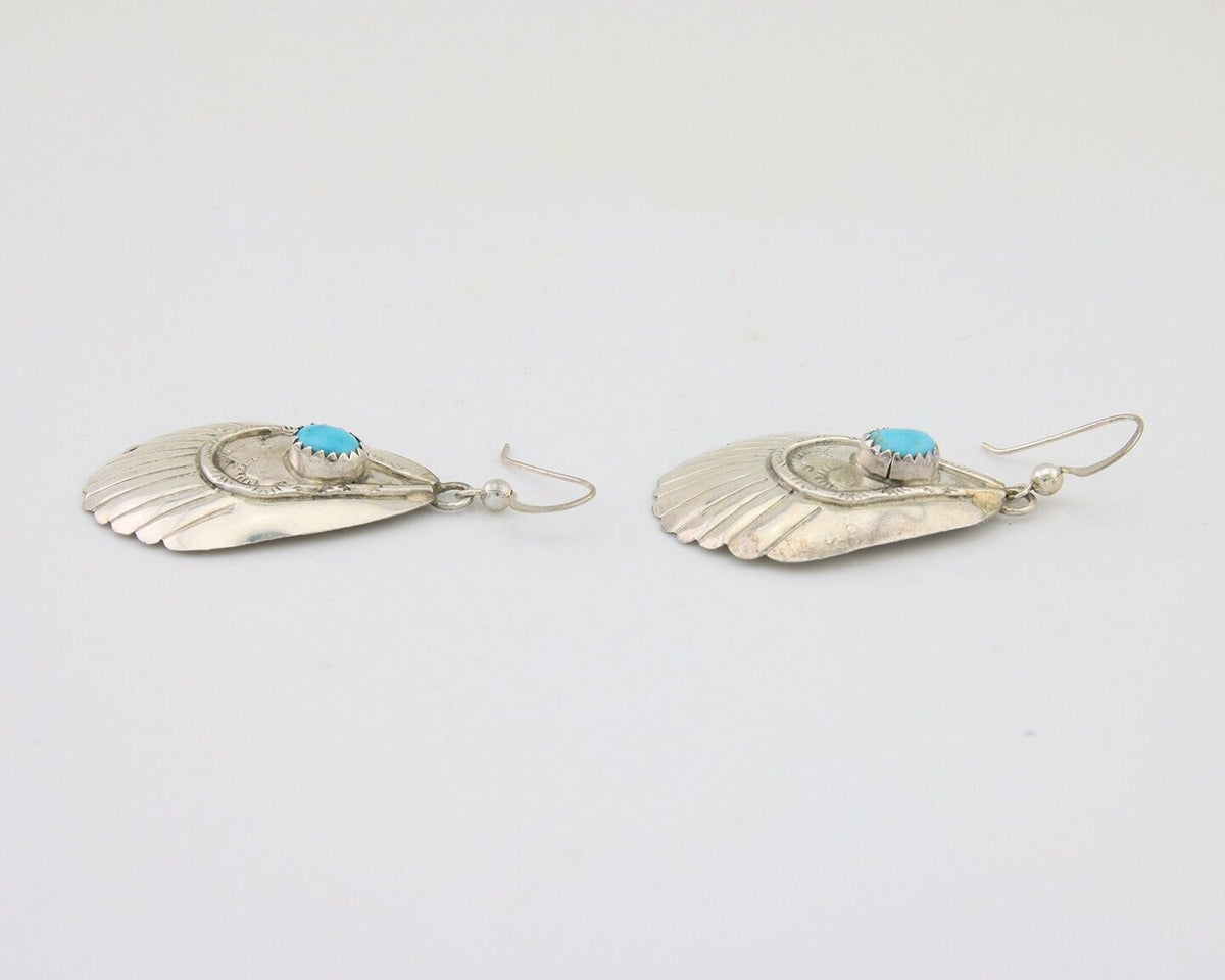 Navajo Earrings 925 Silver Turquoise Artist Signed Dean Brown C.80's