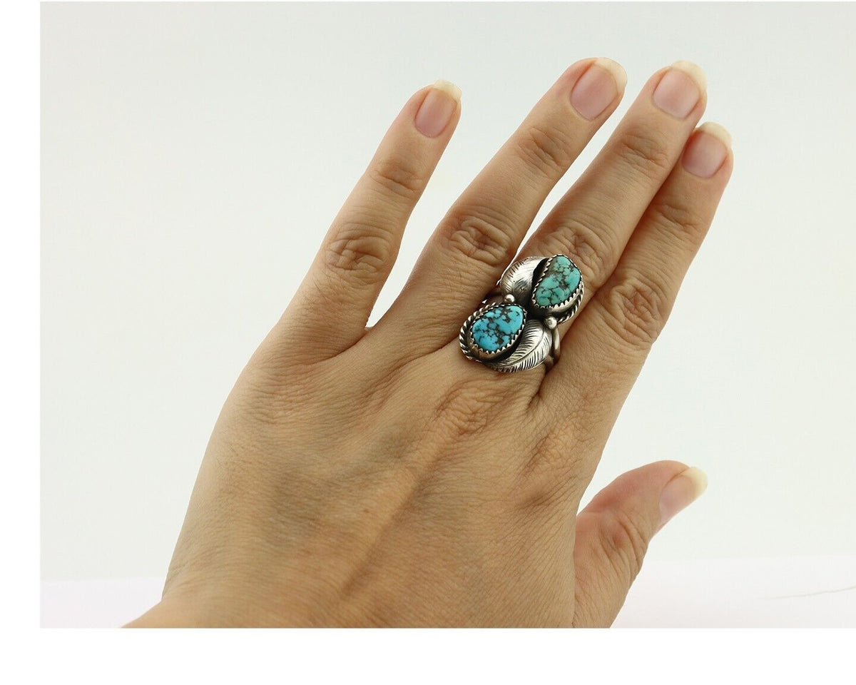 Navajo Ring 925 Silver Blue Sleeping Beauty Turquoise Native Artist C.80's