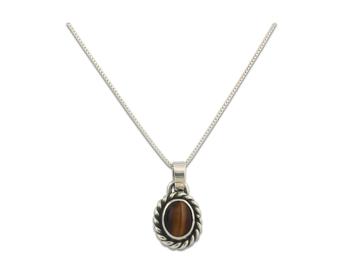 Navajo Sterling Silver Necklace Authentic Tiger Eye Sapphire Vintage Handmade