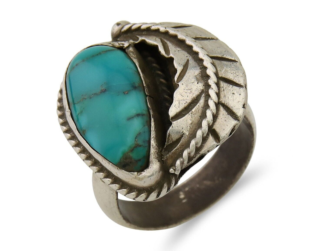 Navajo Ring 925 Sterling Silver Blue Turquoise Native American Artist C.80's