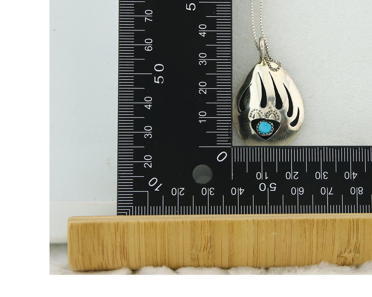 Navajo Sterling Silver Paw Necklace Turquoise Authentic Vintage Signed B