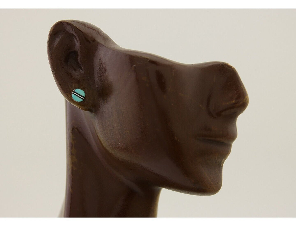Navajo Earrings 925 Silver Inlaid Natural Turquoise Native American Artist C.80s