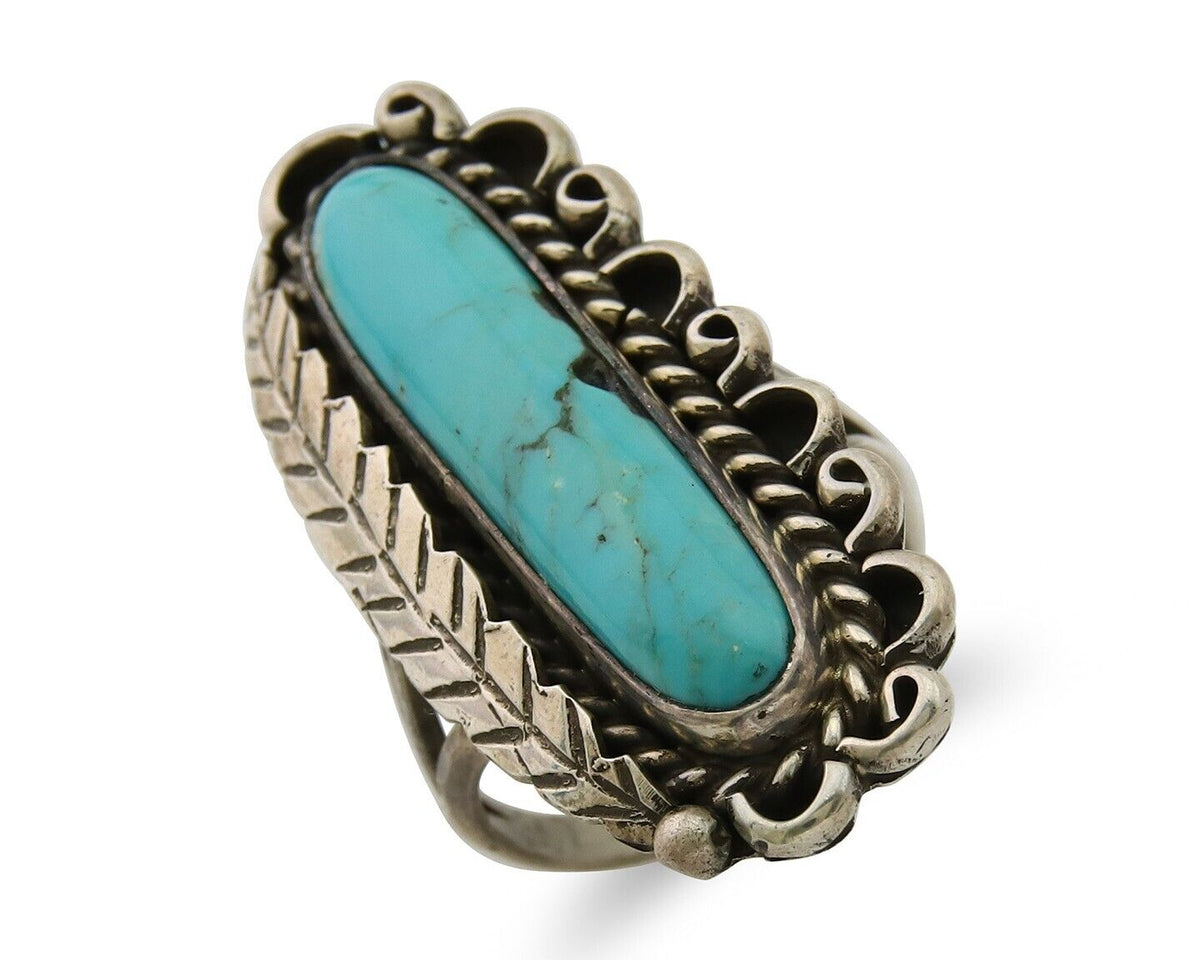 Navajo Ring .925 Sterling Blue Turquoise Artist Signed R Yazzie C.80's