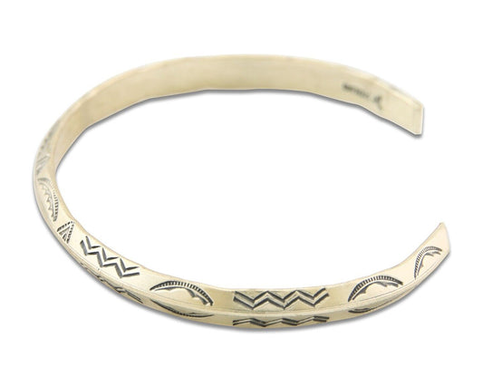 Navajo Bracelet 925 Silver Hand Stamped Triangle Signed Arrow & Signpost C.80's