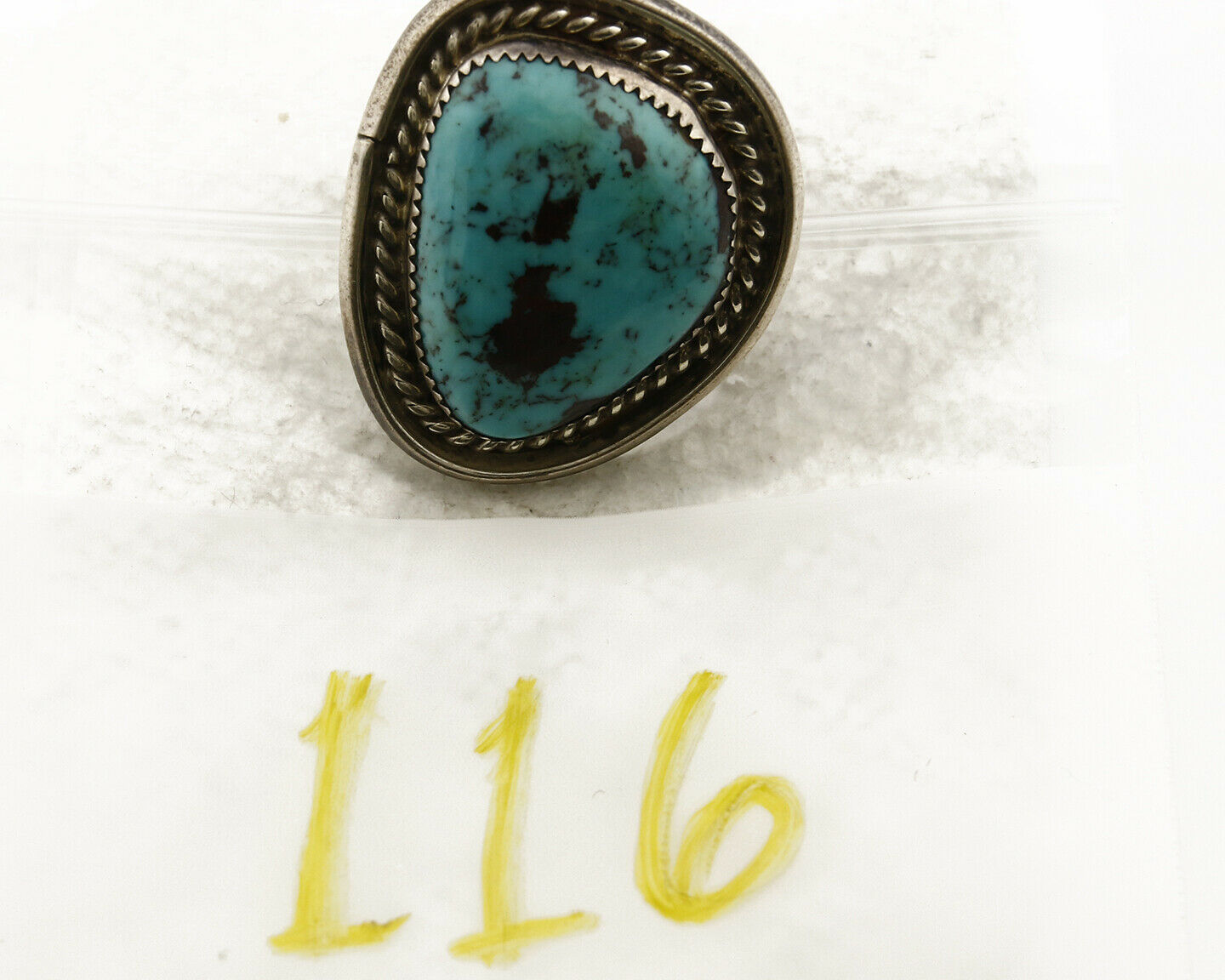 Navajo Ring .925 SOLID Silver Kingman Turquoise Artist Snail C.80's