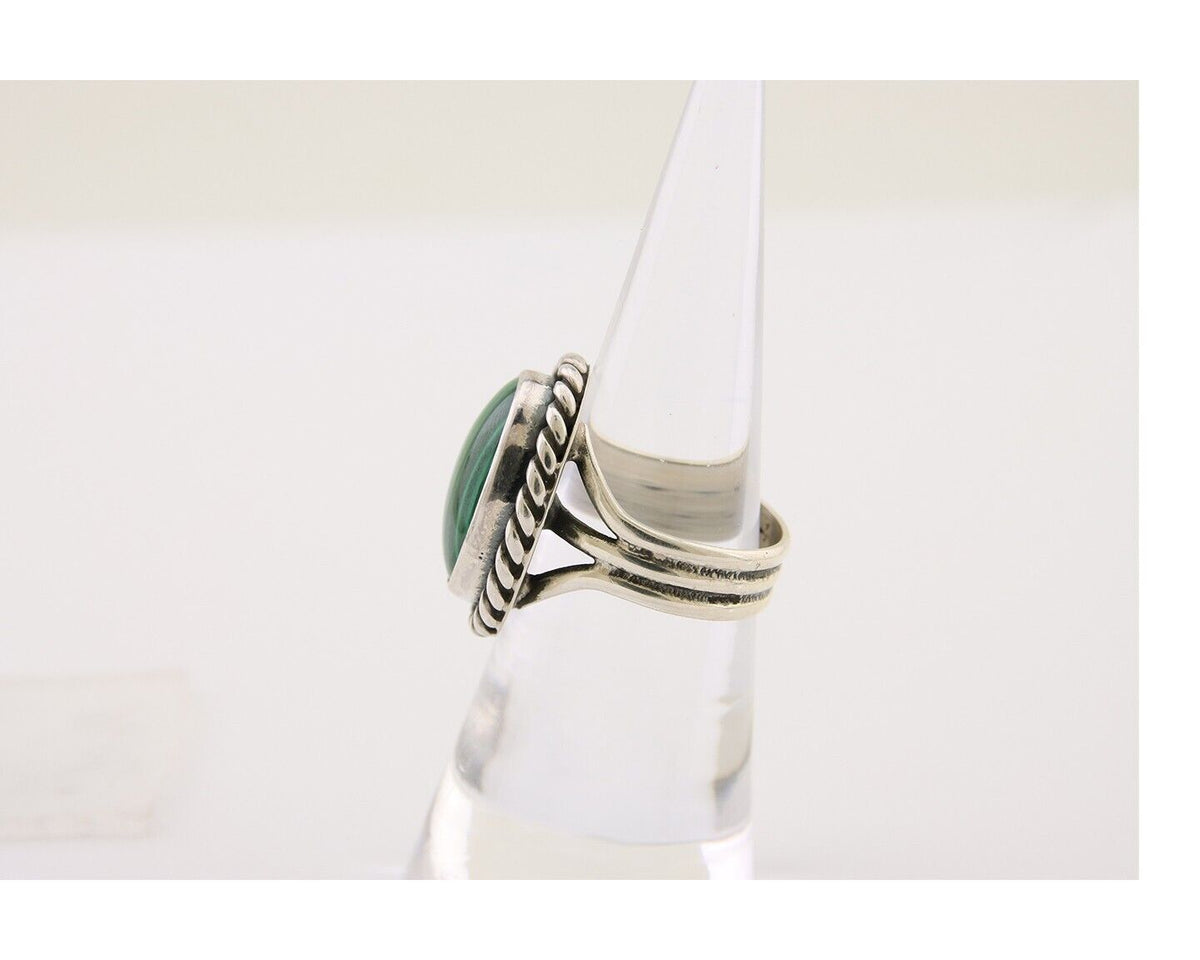 Navajo Ring 925 Silver Natural Malachite Native American Artist C.80's