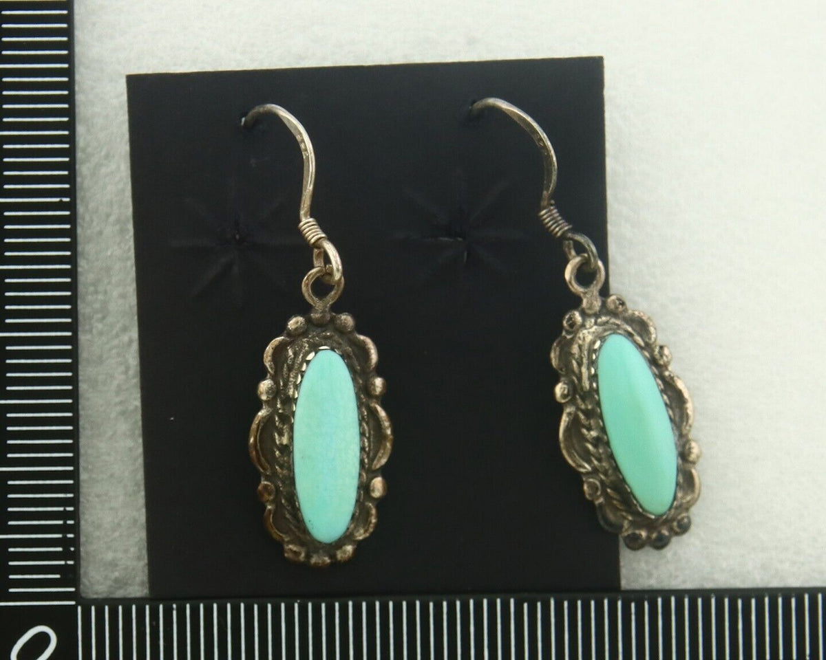 Navajo Earrings 925 Silver Natural Turquoise Native Artist C.80's