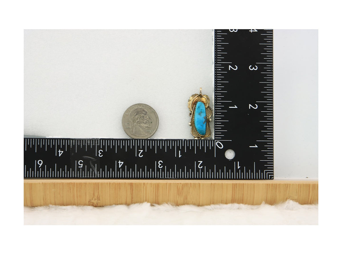 Navajo Pendant Sterling Silver & Gold Natural Blue Turquoise Authentic Native