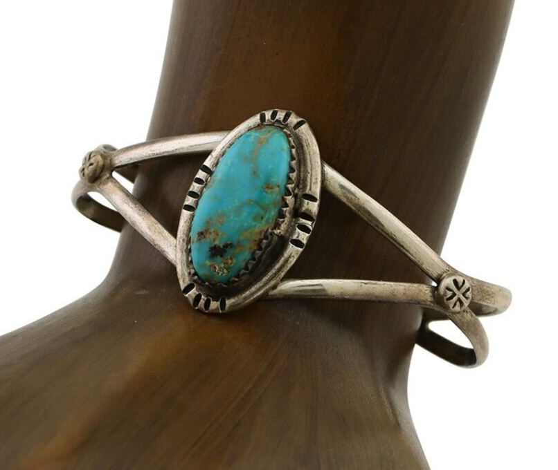 Navajo Bracelet 925 Silver Kingman Turquoise Native American Artist C.80's