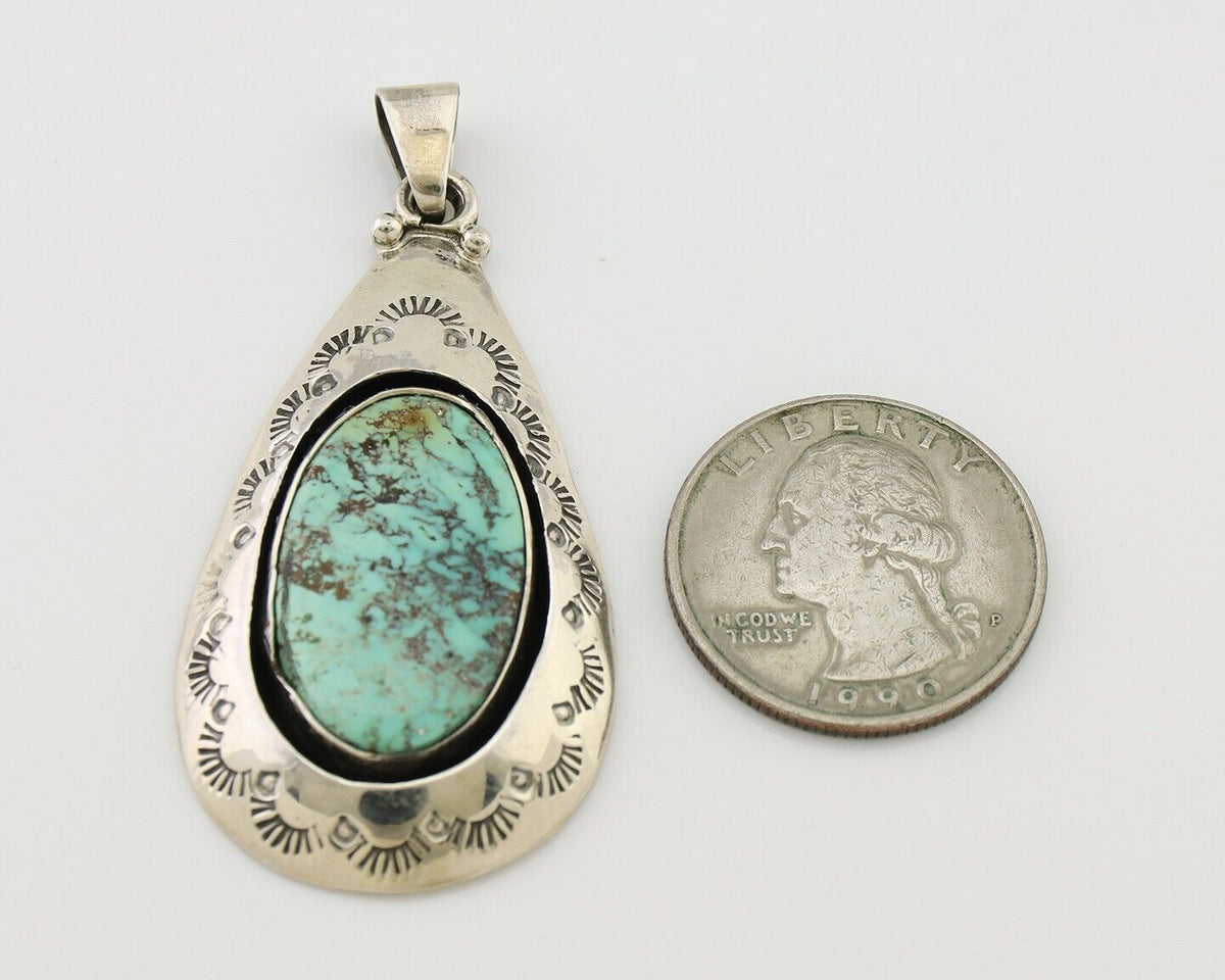 Navajo Pendant 925 Silver Blue Turquoise Artist Signed MC C.80's