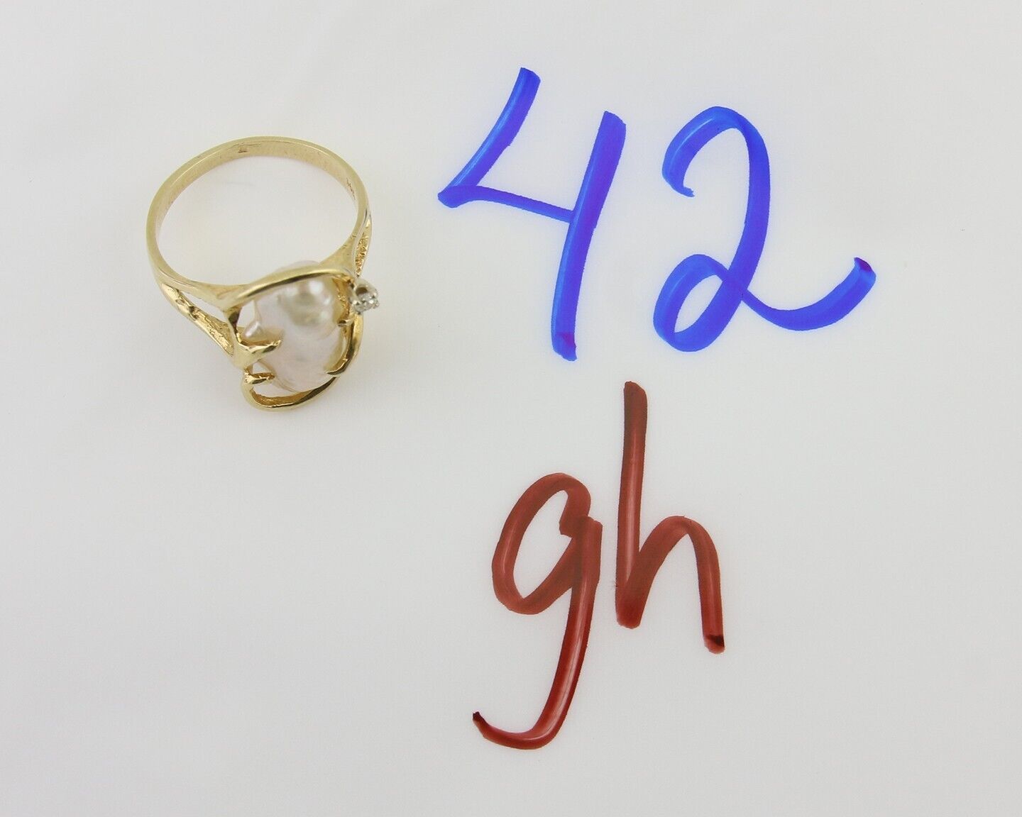 Natural Pearl & Diamond Ring in 14k Solid Yellow Gold Sizeable 6.0