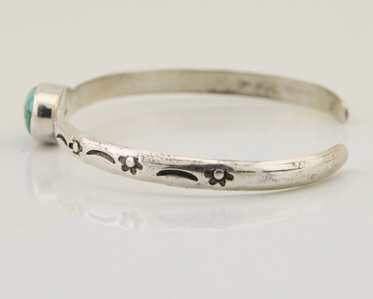 Navajo Hand Stamped Cuff Bracelet Turquoise 925 Silver Native American Artist