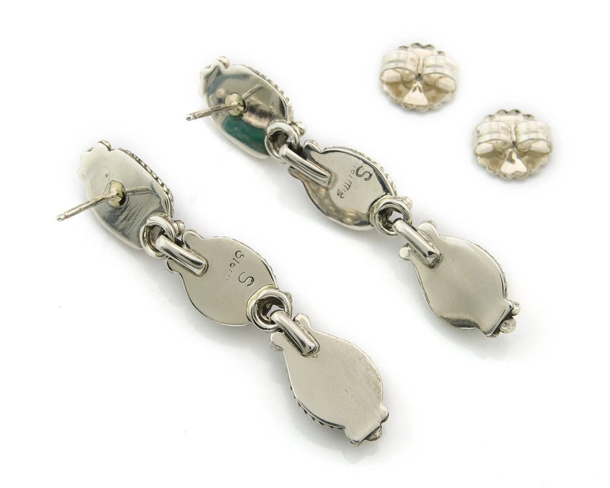 Navajo Dangle Earrings Sterling Silver Natural Gemstone Native Signed S