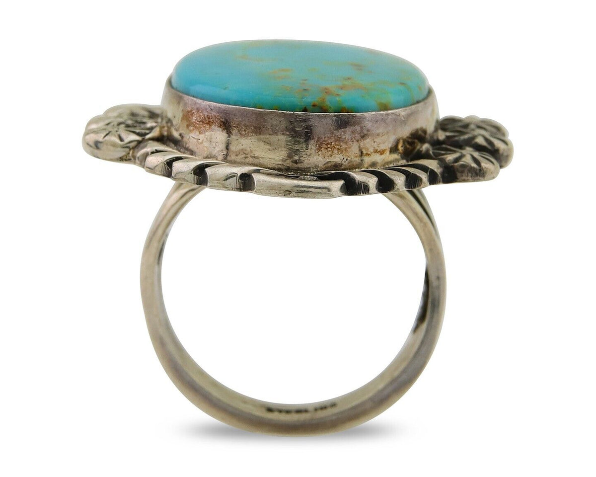 Navajo Ring 925 Sterling Silver Natural Turquoise Signed Mike Begay C.80's