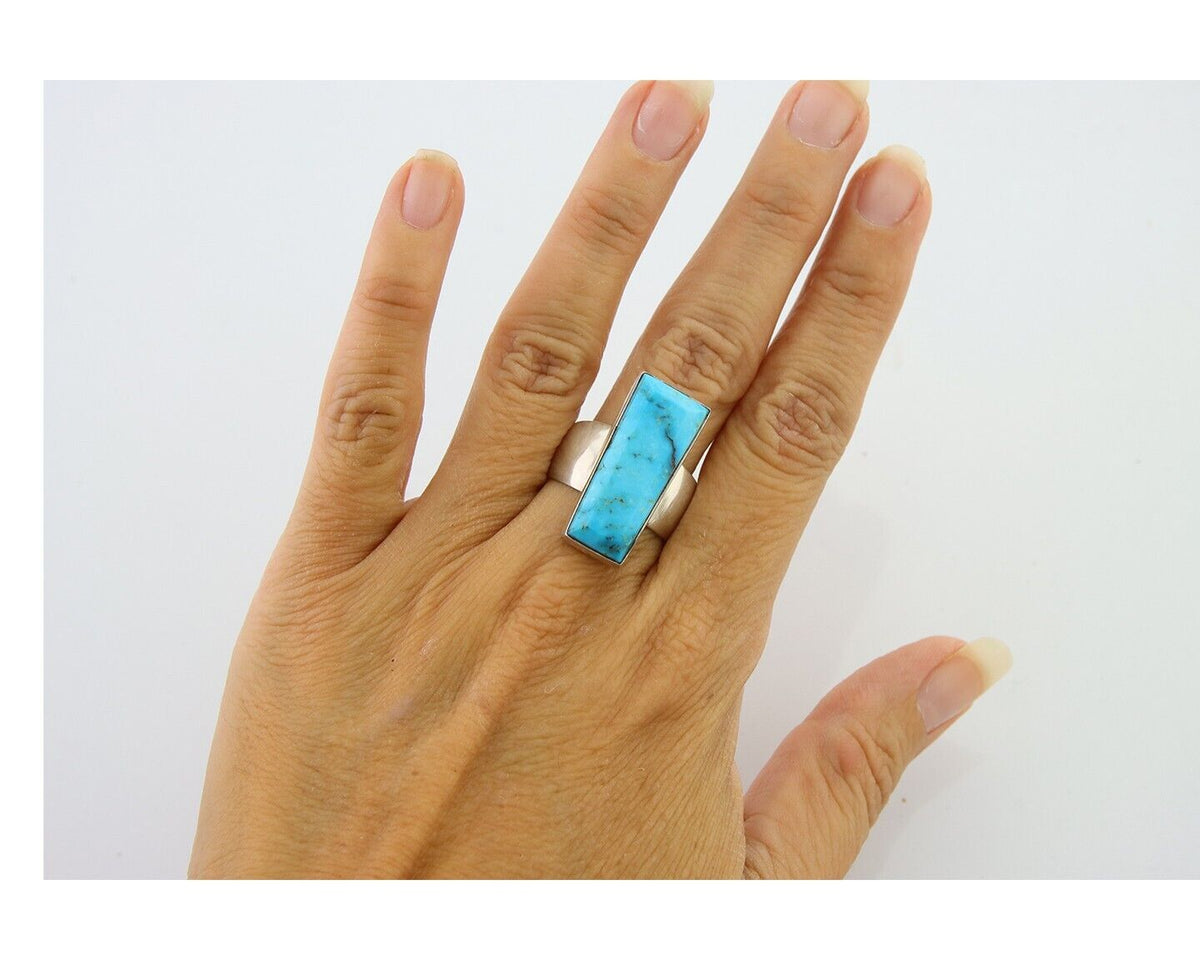 Navajo Ring .925 Sterling Blue Turquoise Artist Signed Doug Zachary C.80's