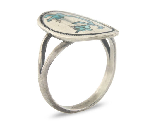 Navajo Ring 925 Sterling Natural Chip Inlay Turquoise C.80's Size 7.0