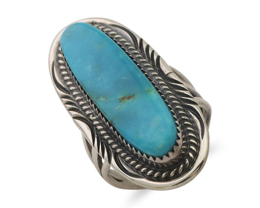 Navajo Ring 925 Silver Natural Blue Turquoise Artist Signed USA C.80's