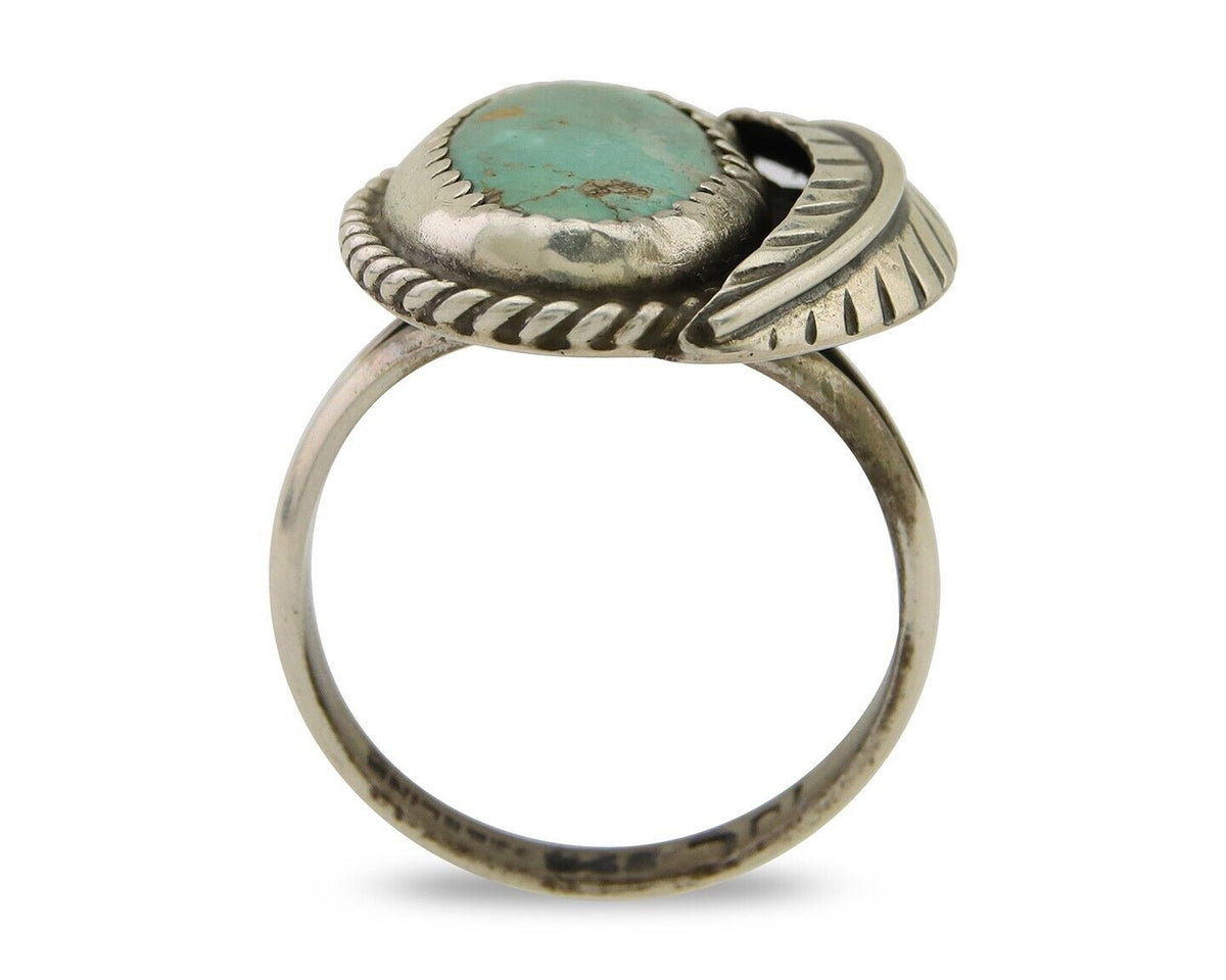 Navajo Ring 925 Sterling Silver Blue Turquoise Artist Signed IJC C.80's