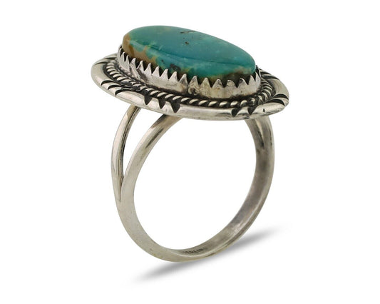 Navajo Ring 925 Silver Natural Blue Turquoise Artist Signed M BEGAY C.80's