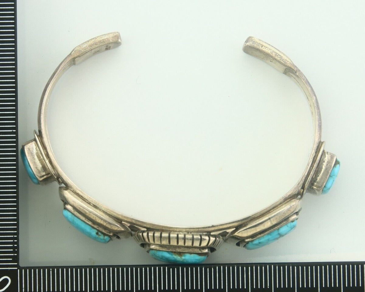 Navajo Bracelet 925 Silver Turquoise Cuff Artist Signed M C.80's