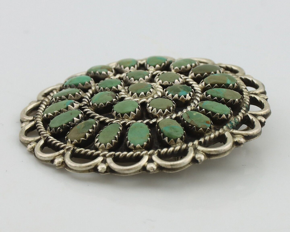 Navajo Pin Pendant 925 Silver Turquoise Signed Larry Moses Begay C.90's
