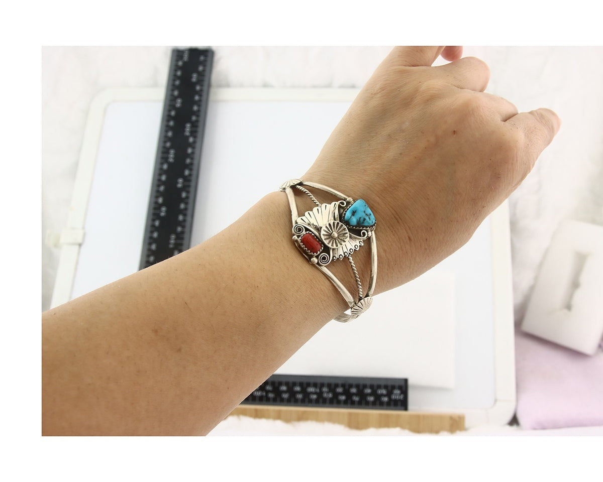Vintage Navajo Bracelet 925 Silver Gemstone Signed Raymond Armstrong