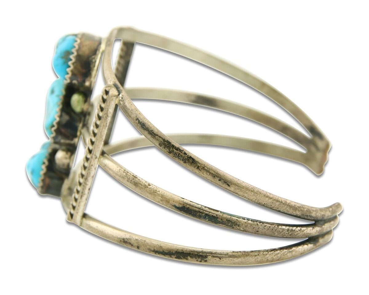 Navajo Bracelet 925 Silver Natural Blue Turquoise Native American Artist C.80s