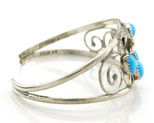 Navajo Cuff Bracelet Sterling Silver Turquoise Vintage Signed SH