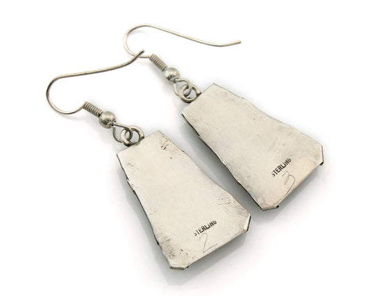 Navajo Dangle Earrings Sterling Silver Handmade Vintage Natural Coral