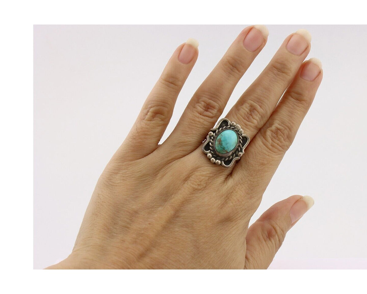 Navajo Ring 925 Silver Blue Turquoise Native American Artist C.80's