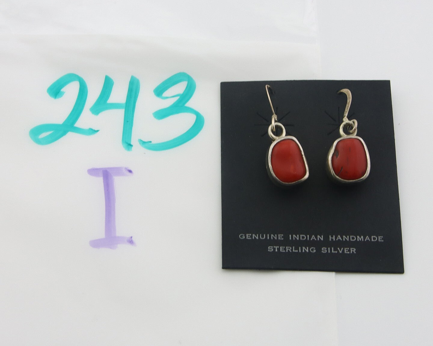 Navajo Earrings 925 Silver Natural Coral Native American Artist C.80's