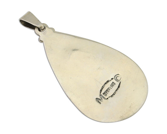 Navajo Pendant 925 Silver Blue Gem Turquoise Artist Signed MC C.80's